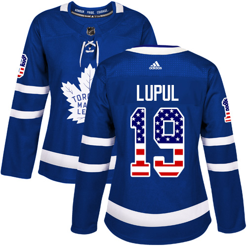 Adidas Maple Leafs #19 Joffrey Lupul Blue Home Authentic USA Flag Women's Stitched NHL Jersey - Click Image to Close